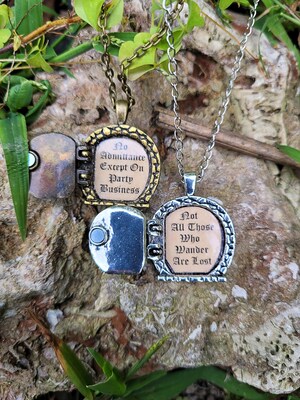 Bronze and Silver Lord of the Rings Hobbit Door Locket Necklace with Message Inside, Fantasy Jewelry, Fantasy Necklace - image2